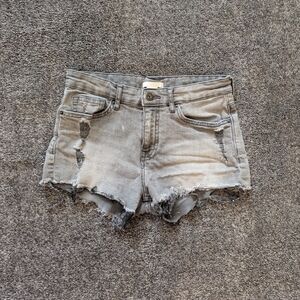 H&M Grey Distressed Frayed Hem Denim Shorts